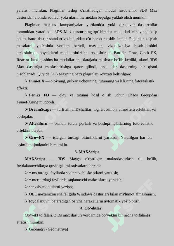 3DS MAX DASTURINING QO’SHIMCHA IMKONIYATLARI 2