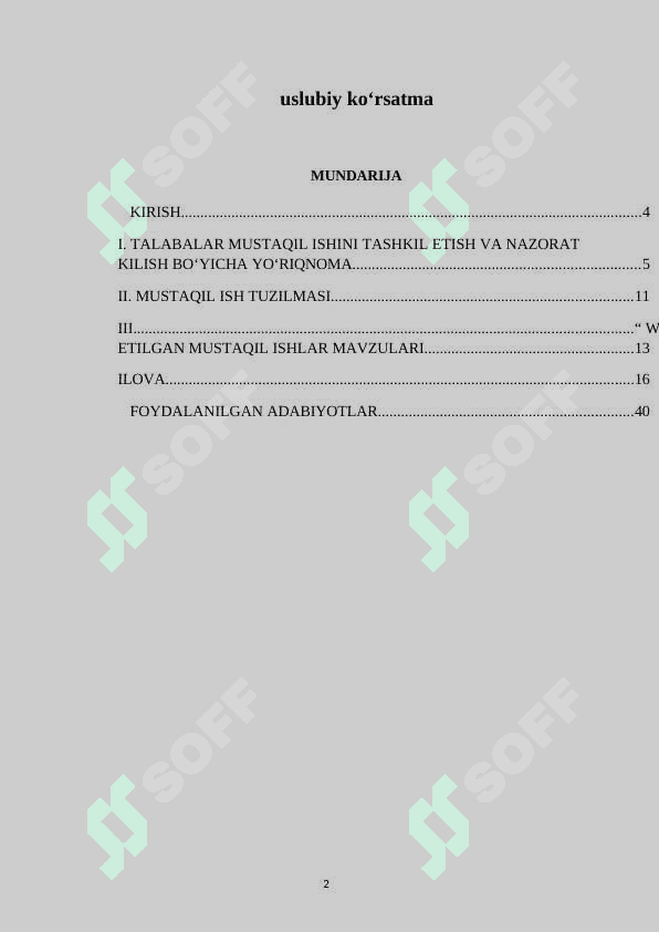 Web dasturlashga kirish fanidan mustaqil ishlarni tashkil etish va bajarish bo‘yicha uslubiy ko‘rsatma 2