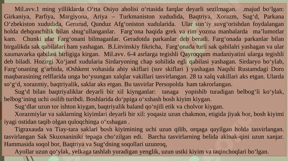 Mil avvalgi l ming yillikda O'rta Osiyoning qadimgi aholisi 4