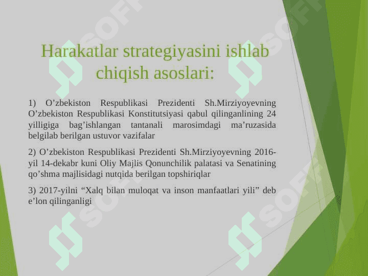 2017-2021-yillarda O'zbekiston Respublikasini rivojlantirishning beshta ustuvor yo'nalishi bo'yicha Harakatlar strategiyasining ishlab chiqilishi,hayotga joriy etilishi va uning ahamiyati. 3