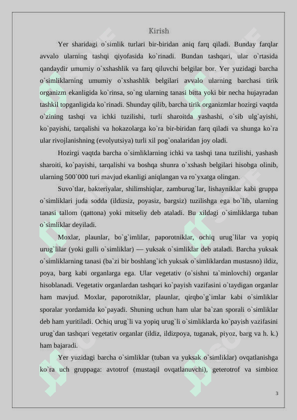 O’simliklar olamining klasifikatsiyasi. Tuban o’simliklar 3
