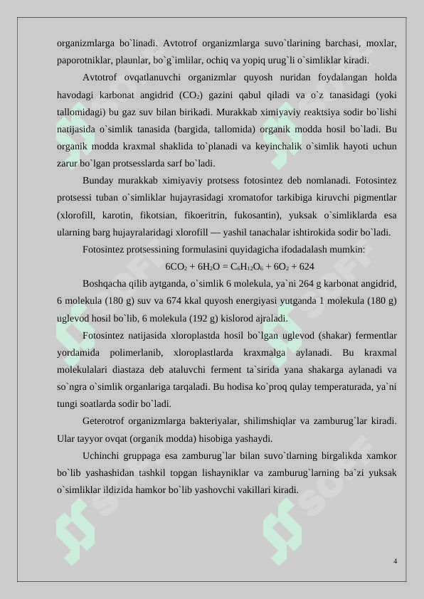 O’simliklar olamining klasifikatsiyasi. Tuban o’simliklar 4