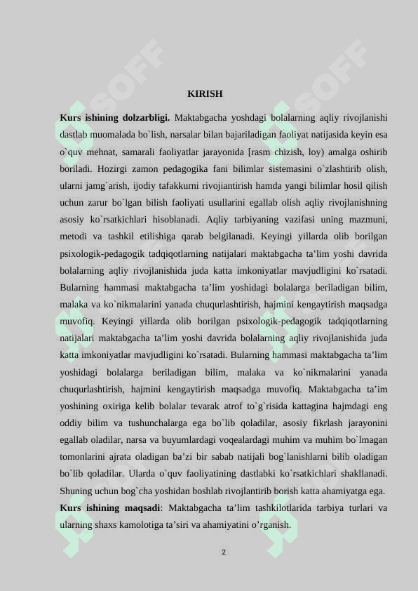 MAKTABGACHA YOSHDAGI BOLALAR TA’LIM TARBIYASI. MAKTABGACHA TA’LIM TASHKILOTLARIDA TARBIYA TURLARI VA ULARNING SHAXS KAMOLOTIGA TA’SIRI 2