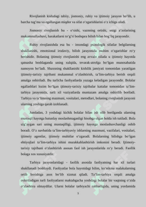MAKTABGACHA YOSHDAGI BOLALAR TA’LIM TARBIYASI. MAKTABGACHA TA’LIM TASHKILOTLARIDA TARBIYA TURLARI VA ULARNING SHAXS KAMOLOTIGA TA’SIRI 5