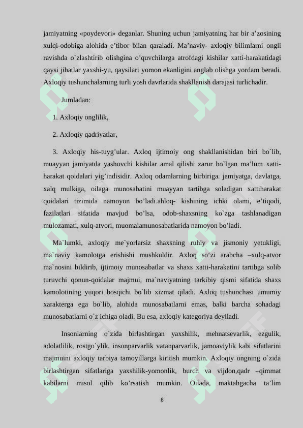 MAKTABGACHA YOSHDAGI BOLALAR TA’LIM TARBIYASI. MAKTABGACHA TA’LIM TASHKILOTLARIDA TARBIYA TURLARI VA ULARNING SHAXS KAMOLOTIGA TA’SIRI 8