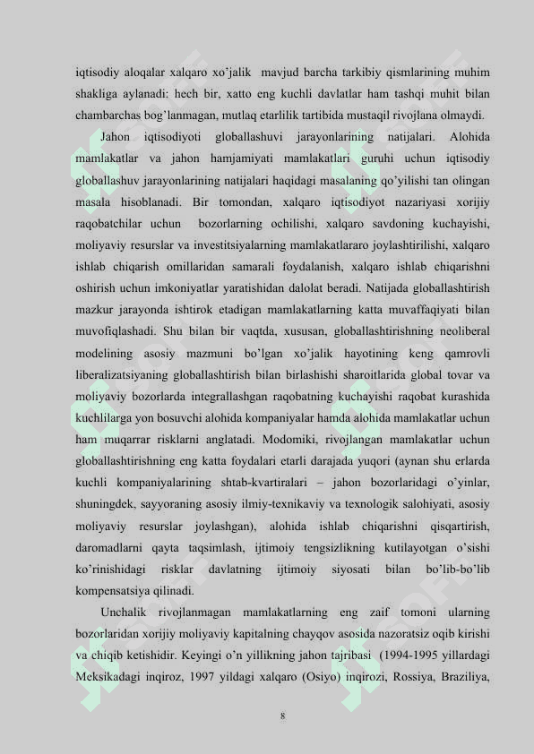 Jahoniqtisodiyotininggloballashuvixususiyatlarivamilliyiqtisodiyotga ta’siri. 8