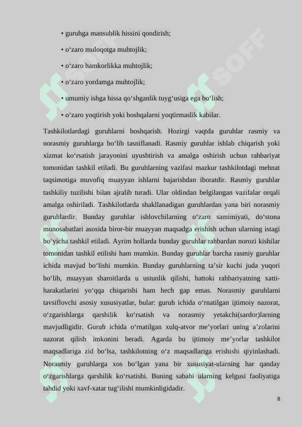 Menejer faoliyatini tashkil etish KURS ISHI K.Tolipov 8
