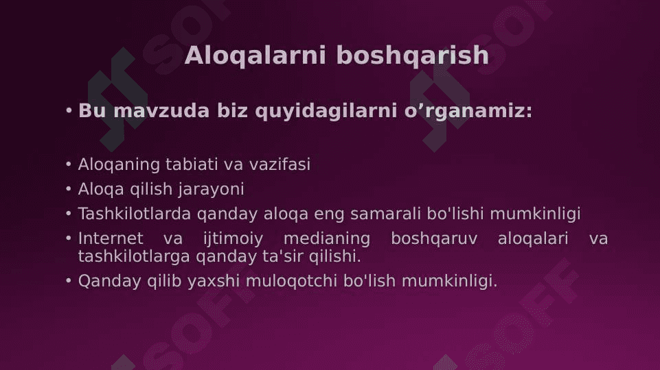 Aloqalarni boshqarish 2
