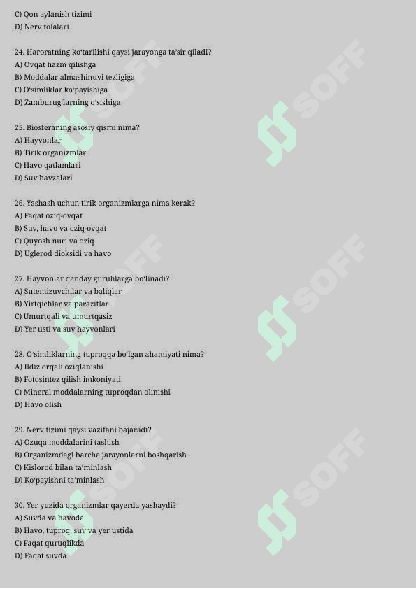 5-sinf biologiya test 30ta 4