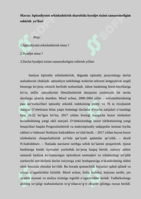 Iqtisodiyotni erkinlashtirish sharoitida byudjet tizimi samarodorligini oshirish  yo‘llari 2