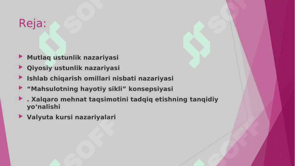 XALQARO SAVDO NAZARIYALARI 2
