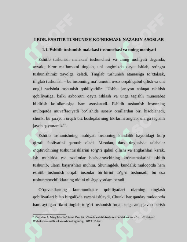 Ona tili darslarida o‘quvchilarning eshitib tushunish malakasini shakllantirish (metodikasi) 4