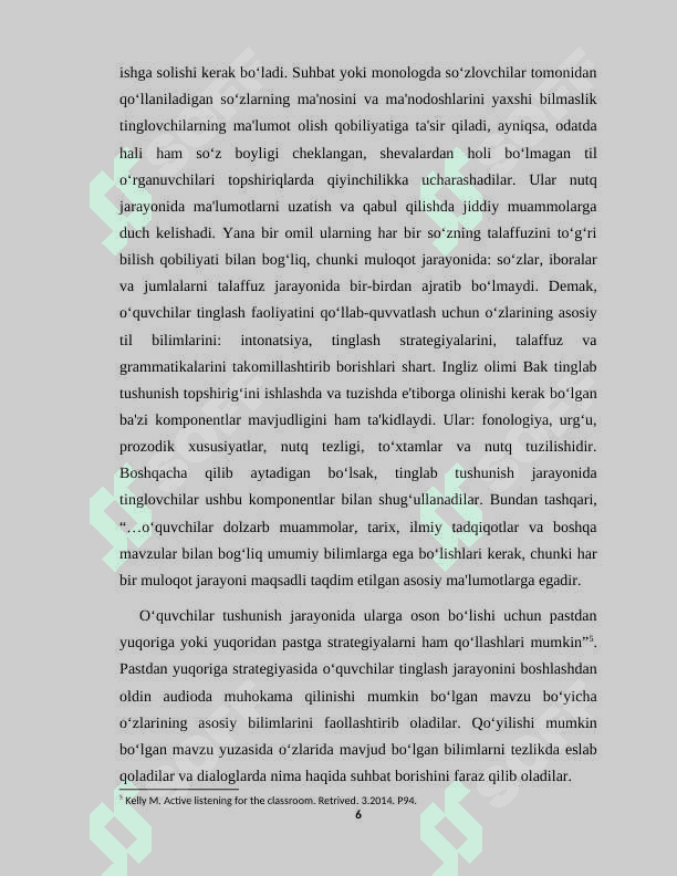 Ona tili darslarida o‘quvchilarning eshitib tushunish malakasini shakllantirish (metodikasi) 6