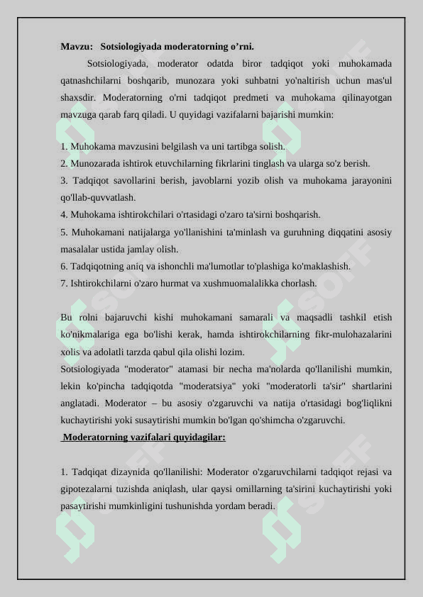 Sotsiologiyada moderatorning o’rni. 2