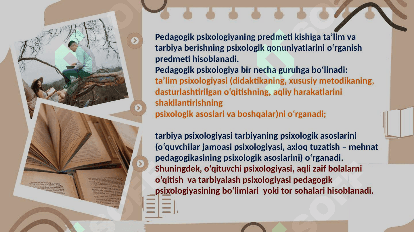 Hozirgi zamon psixologiya fanining tuzilishi va 
boshqa fanlar bilan bog‘liqligi 7