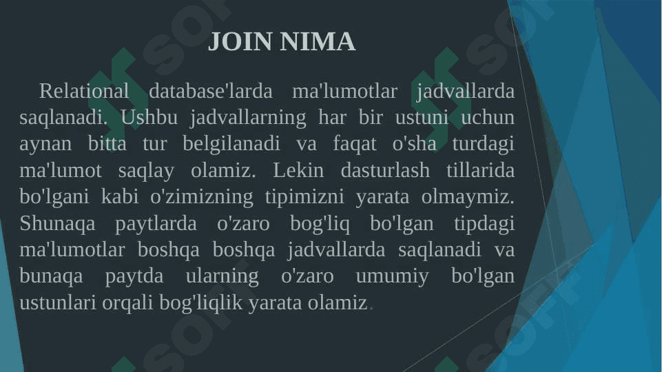 Bir nechta jadvallar birlashtirish, «JOIN» lar bilan ishlash 3
