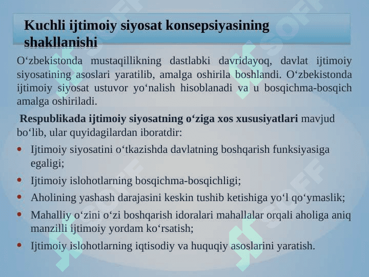 O’zbekiston Respublikasidagi ijtimoiy o’zgarishlar, ma’naviy va madaniy taraqqiyot 2