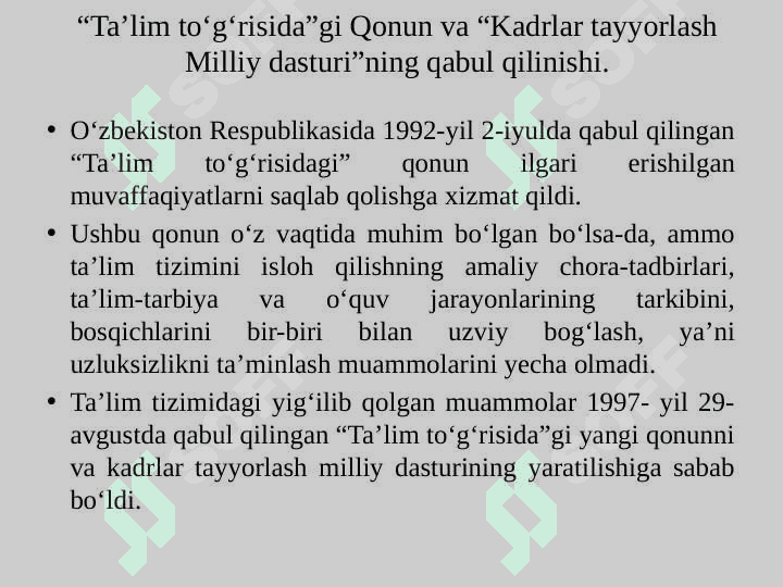 O’zbekiston Respublikasida ta’lim sohasida amalga oshirilgan islohotlar 6