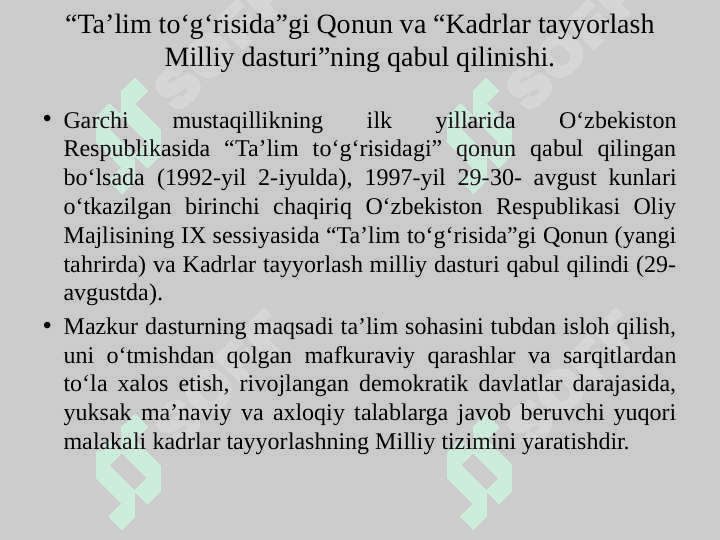 O’zbekiston Respublikasida ta’lim sohasida amalga oshirilgan islohotlar 7