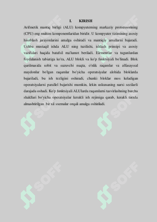 Arifmetik mantiq birligi (ALU) va uning vazifalari. 2