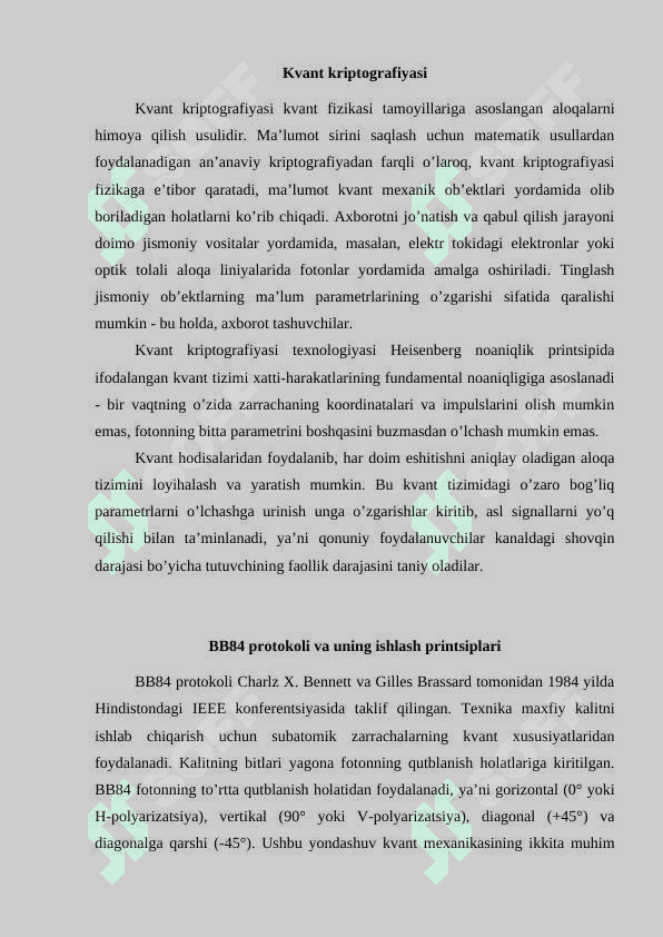 Kvant kriptografiyasiga asoslangan kalitlarni taqsimlash protokollari 4