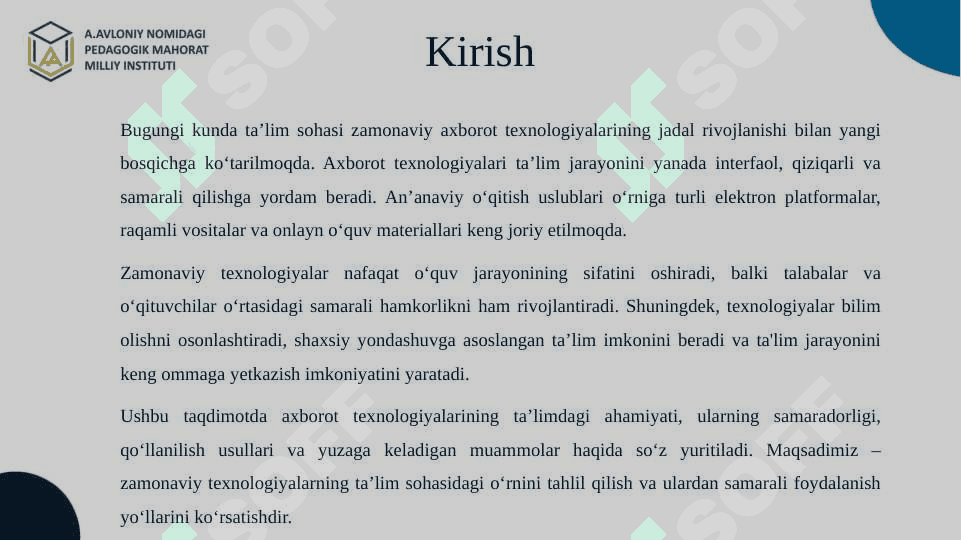 Fanlarni o'qitishda zamonaviy axborot texnologiyalaridan foydalanish 3
