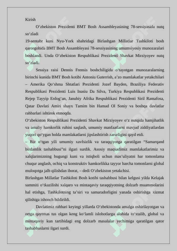 O’zbekiston respublikasi prezidenti Sh.M.Mirziyoyevning BMT bosh assambleyasining 78- sessiyasidagi ishtiroki va uning axamiyati   24 2