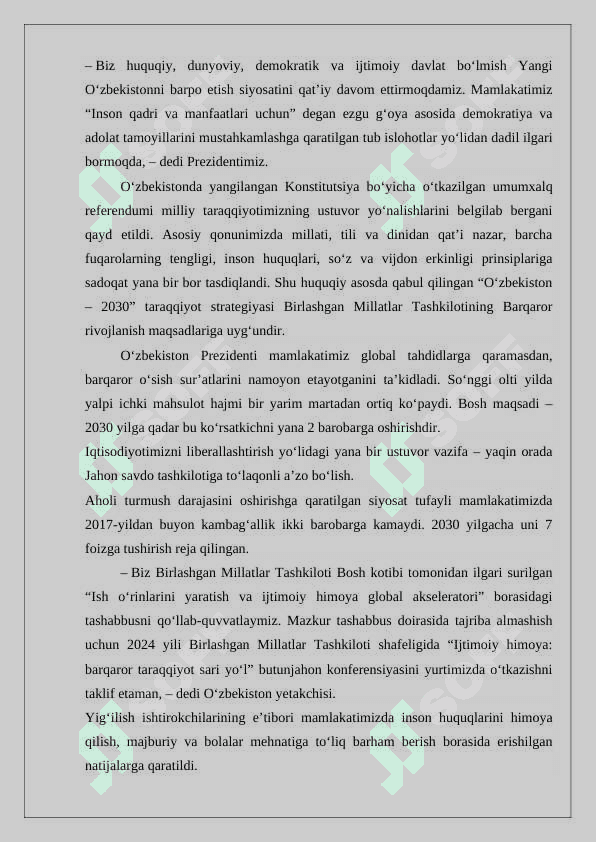 O’zbekiston respublikasi prezidenti Sh.M.Mirziyoyevning BMT bosh assambleyasining 78- sessiyasidagi ishtiroki va uning axamiyati   24 3
