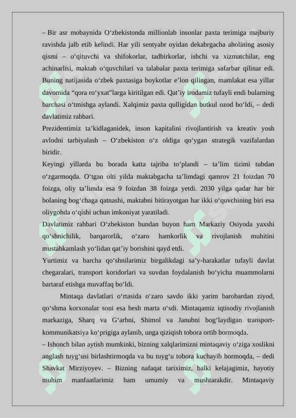 O’zbekiston respublikasi prezidenti Sh.M.Mirziyoyevning BMT bosh assambleyasining 78- sessiyasidagi ishtiroki va uning axamiyati   24 4