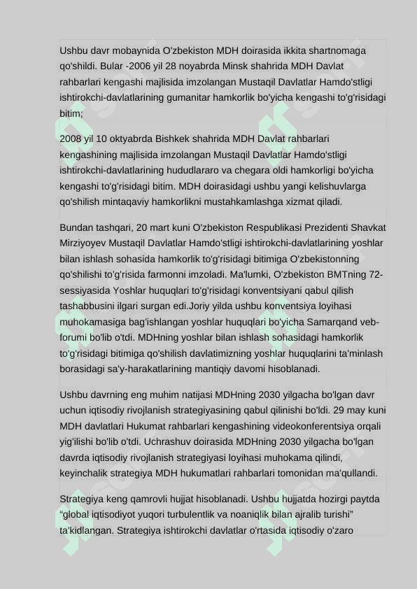 O’zbekistonning MDHdagi o’rni va mavqeining oshib borishi 2