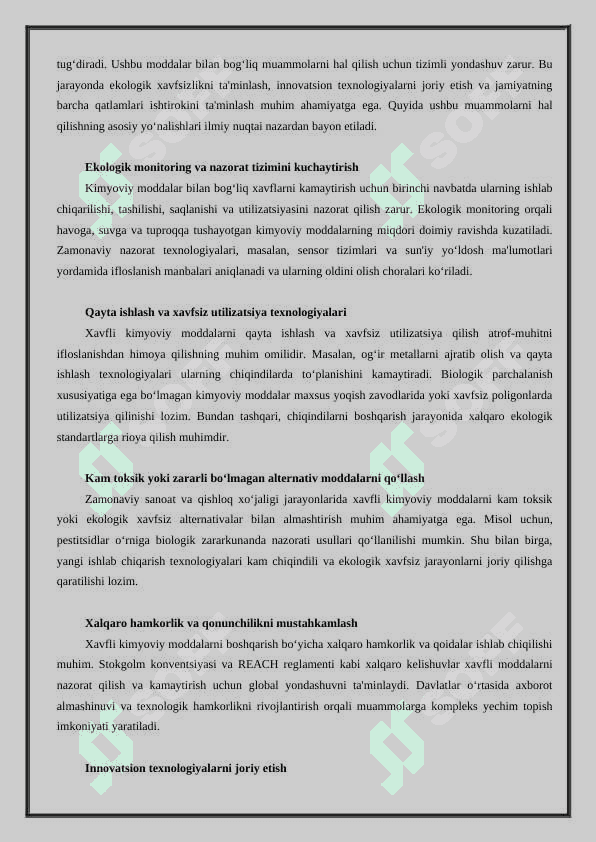 Sanoat ishlab chiqarishda xavfli kimyoviy moddalar va ularning ekotizimga ta'siri 4