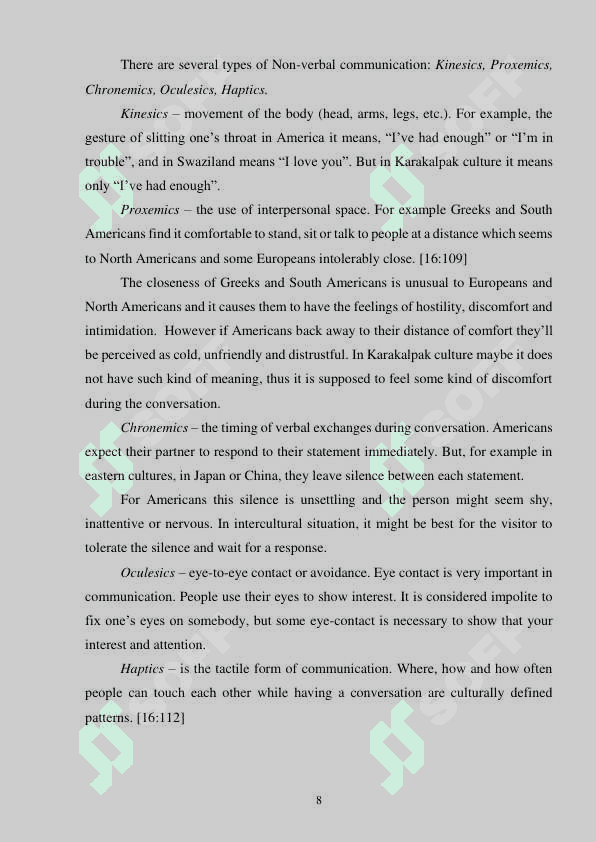 Notion of non-verbal means of communication 8