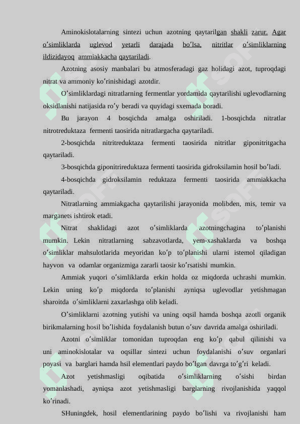 Mineral o’g’itlar. Azotli o’g’itlar. Azotning o’simliklar oziqlanshidagi roli. Tuproq tarkibidagi azot va uning birikmalari dinamikasi. Dehqonchilikda azotning 7