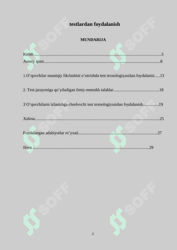 Ingliz tili darslarida o’quvchilar bilimini tekshirishda testlardan foydalanish 2