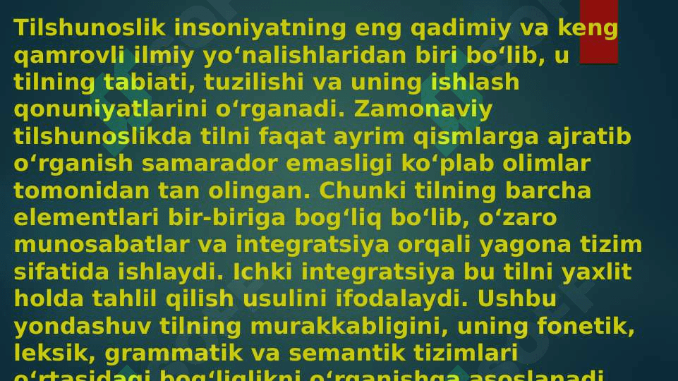 Tilshunoslik masalarini o'rganishda ichki integratsiya 8