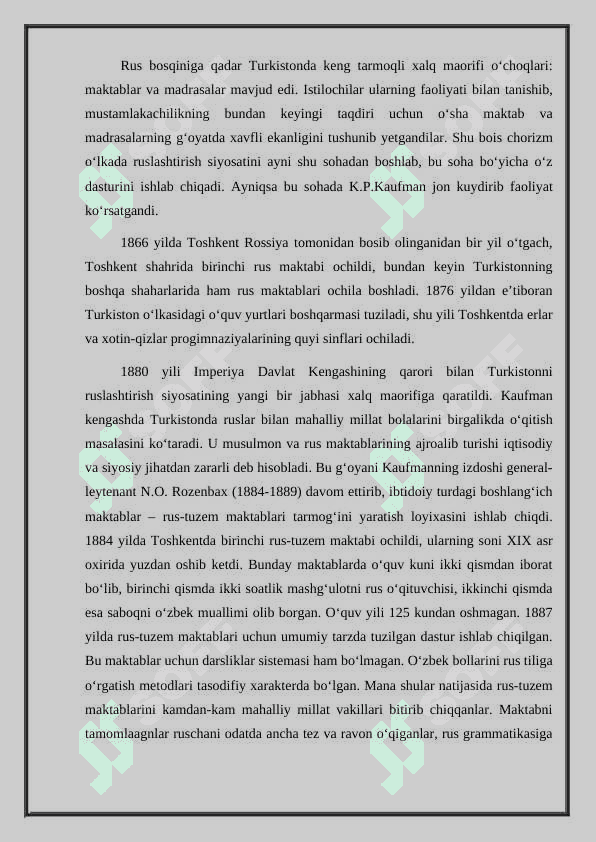 Chor Rossiyasi mustamlakachiligi sharoitida Turkiston o‘lkasida ijtimoiy-iqtisodiy va madaniy 2