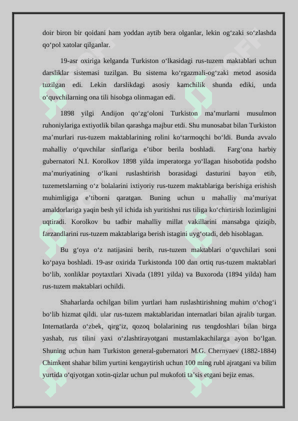 Chor Rossiyasi mustamlakachiligi sharoitida Turkiston o‘lkasida ijtimoiy-iqtisodiy va madaniy 3