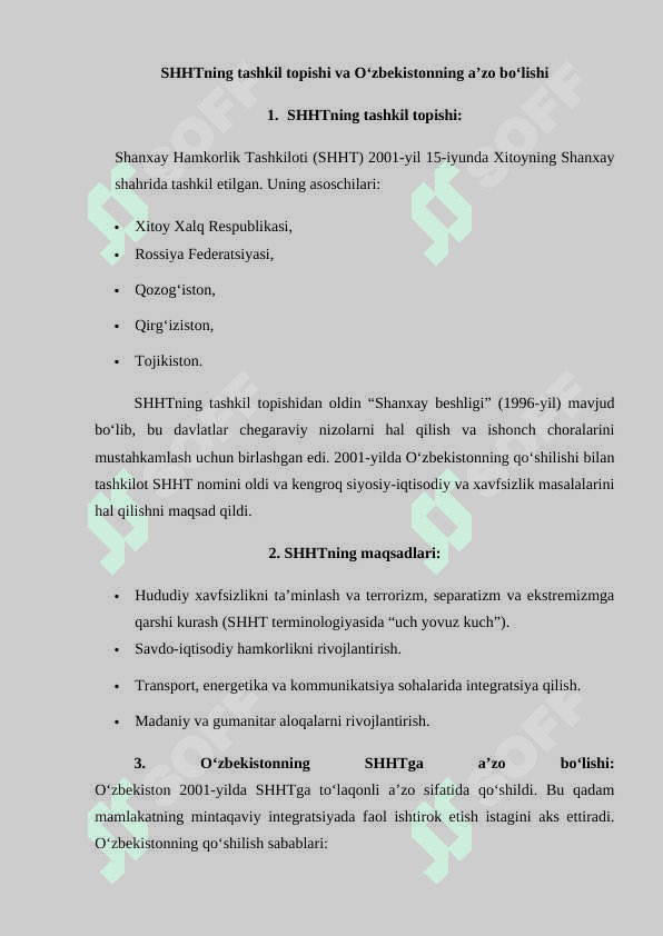 O’zbekistonning SHHT bilan aloqalari 2