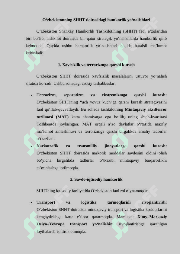 O’zbekistonning SHHT bilan aloqalari 4