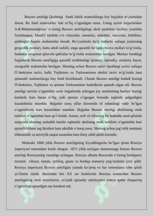 Qo’shbegi arxiv hujjatlarining Buxoro  tarixi va o’rganilishi 4
