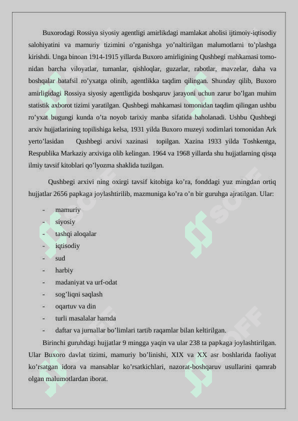 Qo’shbegi arxiv hujjatlarining Buxoro  tarixi va o’rganilishi 5