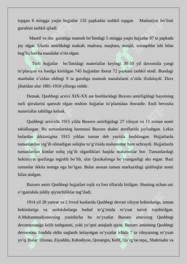 Qo’shbegi arxiv hujjatlarining Buxoro  tarixi va o’rganilishi 7