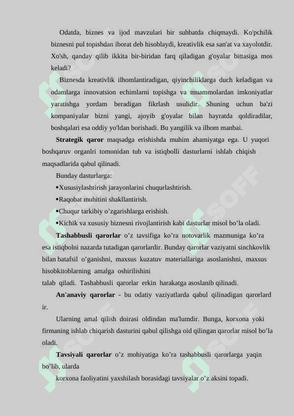 Biznes jarayonlarini tashkil etishda kreativ fikrlashning o‘rni. 2