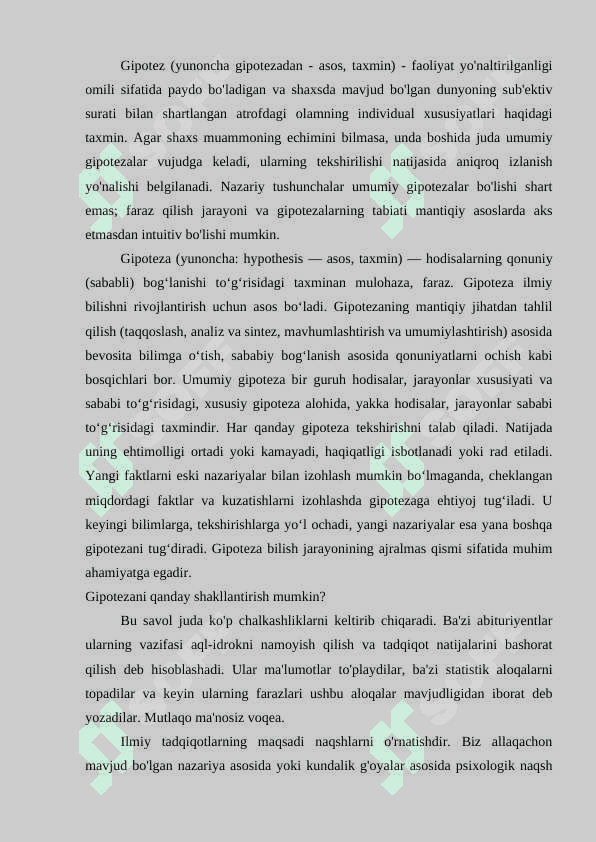Gipotezani shakllantirish vositalari. 2