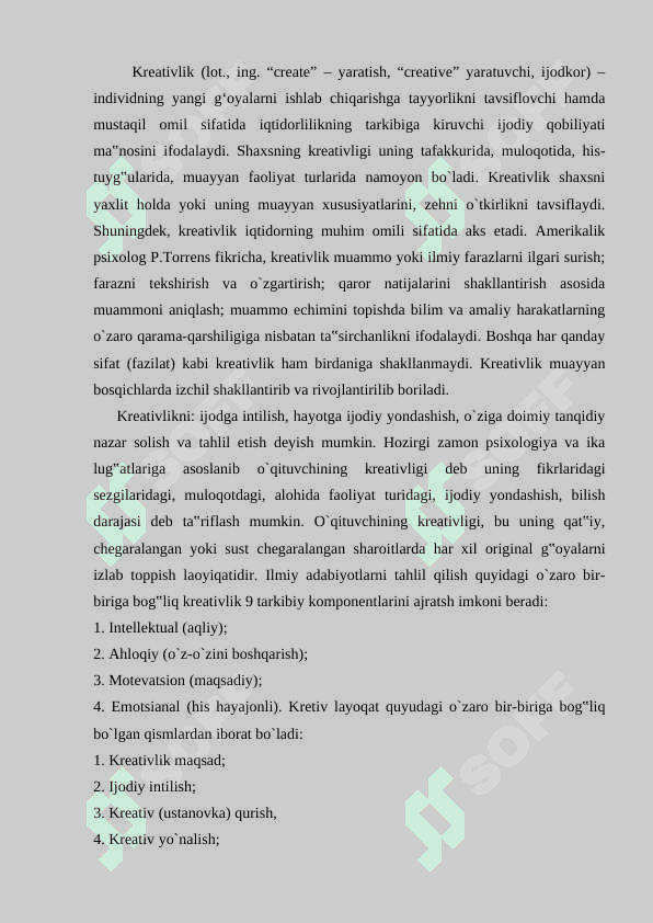Kreativ fikrlash va ijodkorlik. 2