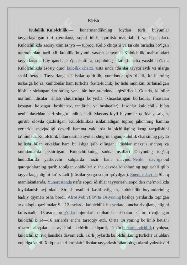 Mustaqillik yillarida kulolchilik san’ati tarixi 2