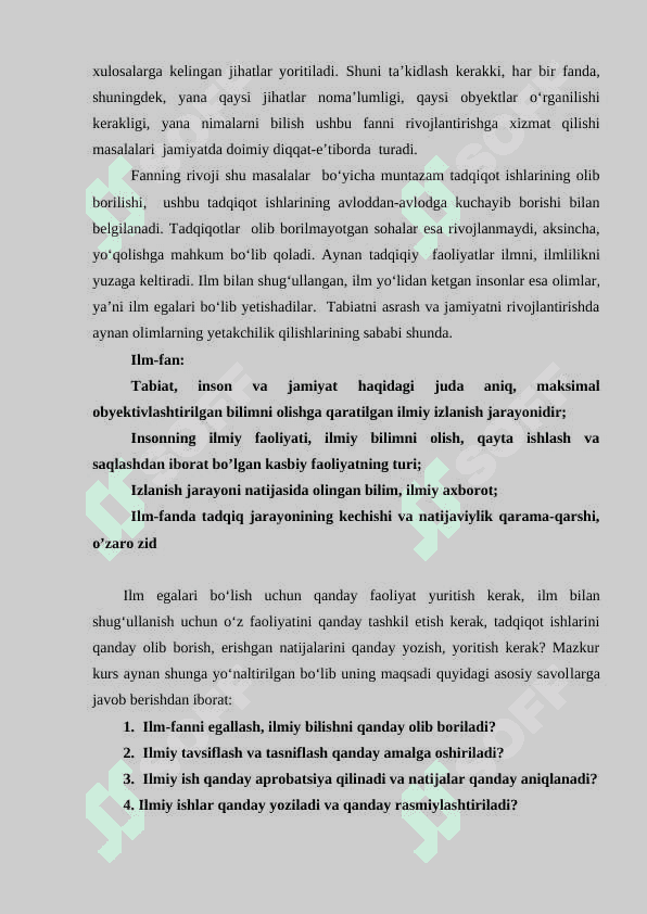 Zamonaviy ilm-fanning xususiyatlari. Jamiyat taraqqiyotida ilm-fanning 4