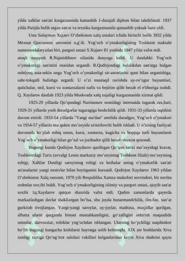 Mustaqillik yillarida yog‘och o‘ymakorlik san’ati. 8