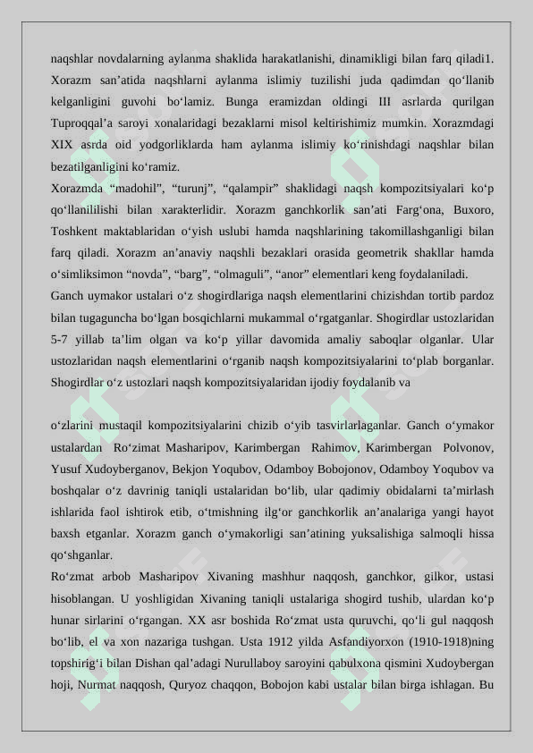 Mustaqillik yillarida ganch o‘ymakorligi san’ati. 5