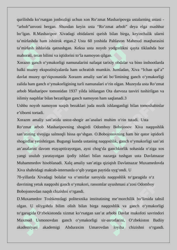 Mustaqillik yillarida ganch o‘ymakorligi san’ati. 6